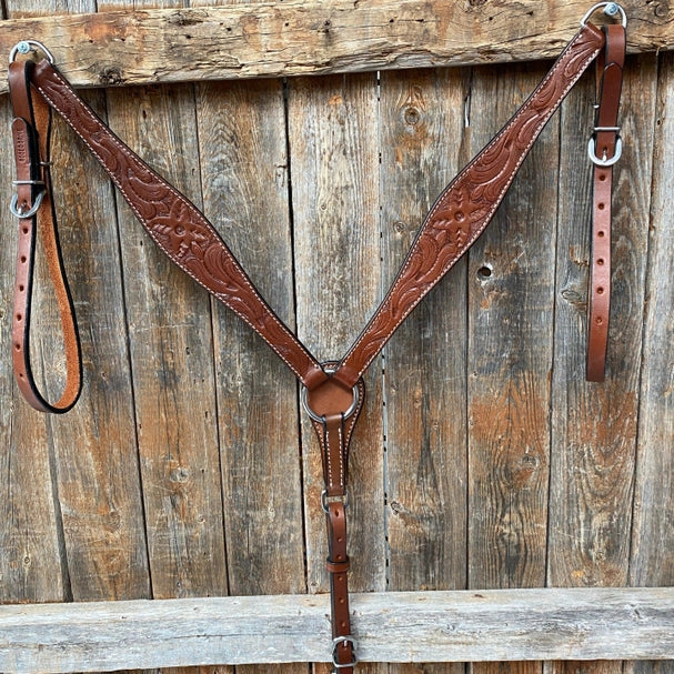 Floral Tooled Medium Oil Breastcollar