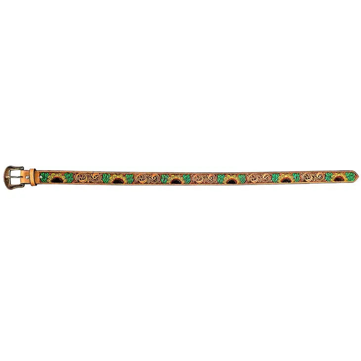 Floral Sunflower Cactus Hand Painted Western Leather Belt