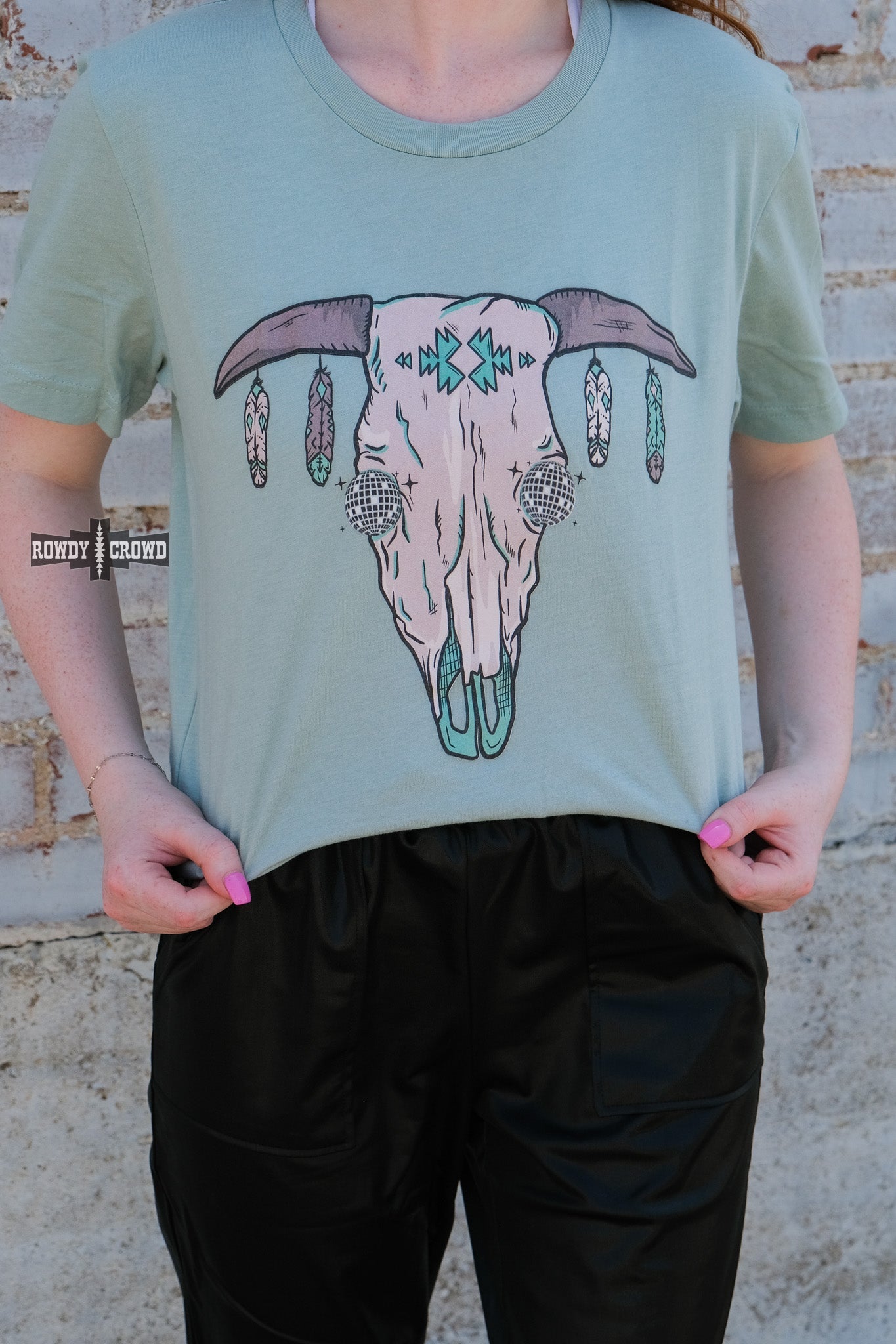 western apparel, western graphic tee, graphic western tees, wholesale clothing, western wholesale, women's western graphic tees, wholesale clothing and jewelry, western boutique clothing, western women's graphic tee, steer skull tee, disco steer skull, western boho tee, western steer skull