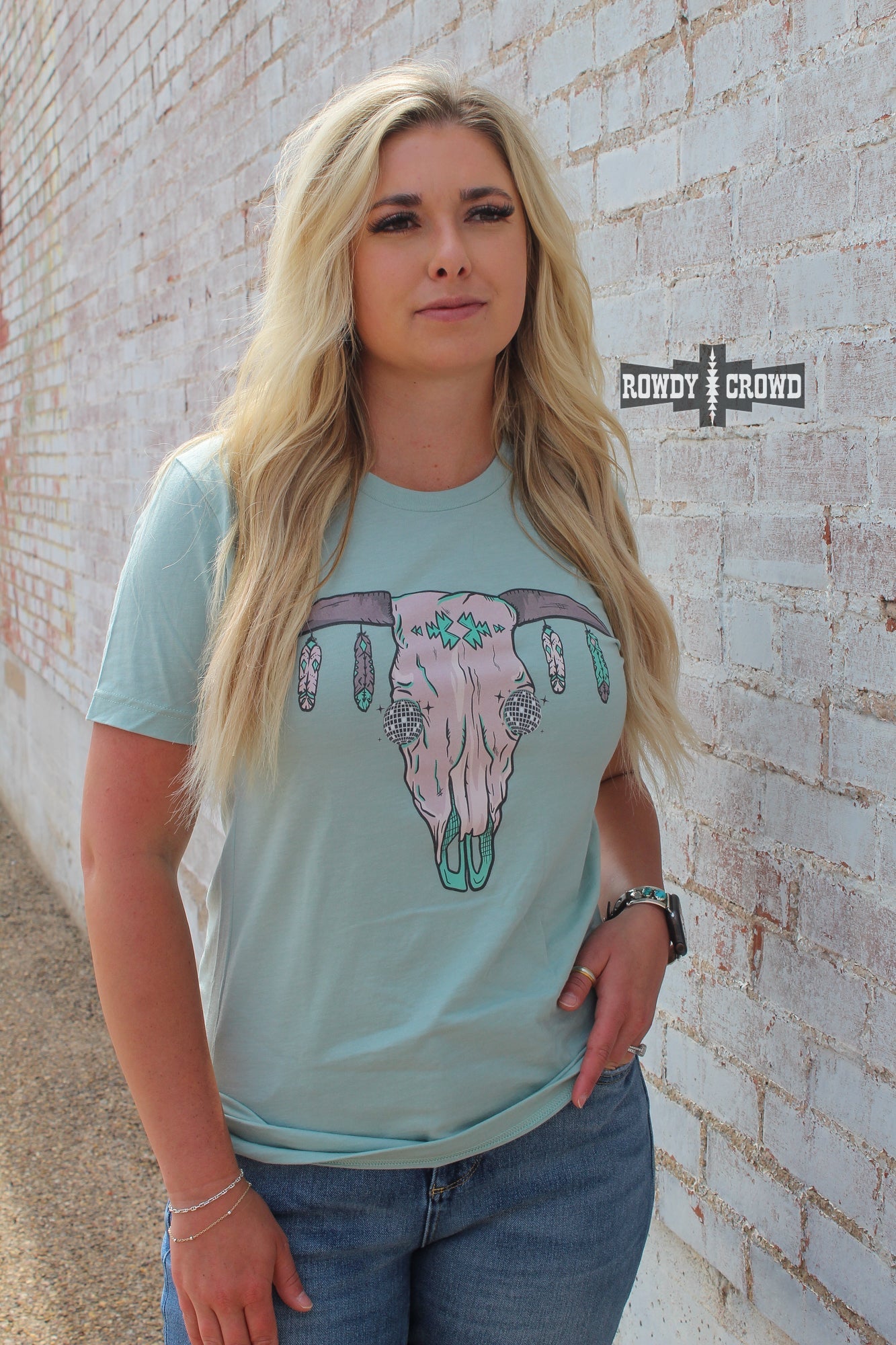 western apparel, western graphic tee, graphic western tees, wholesale clothing, western wholesale, women's western graphic tees, wholesale clothing and jewelry, western boutique clothing, western women's graphic tee, steer skull tee, disco steer skull, western boho tee, western steer skull