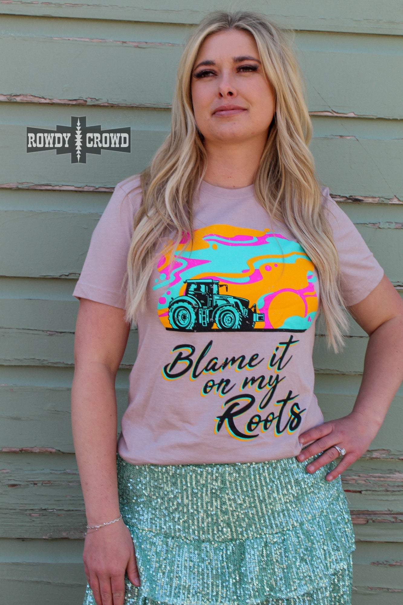 western apparel, western graphic tee, graphic western tees, wholesale clothing, western wholesale, women's western graphic tees, wholesale clothing and jewelry, western boutique clothing, western women's graphic tee, blame it on my roots tee, farming tee, women's farming tee, women's western tee, women's tractor tee