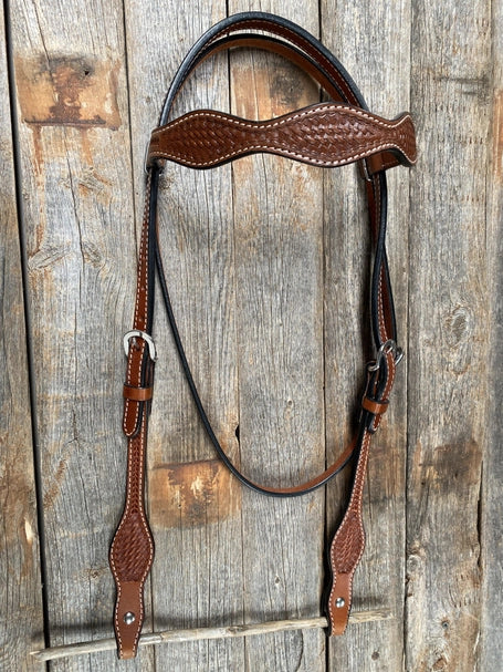 Basketweave Medium Oil Browband Headstall