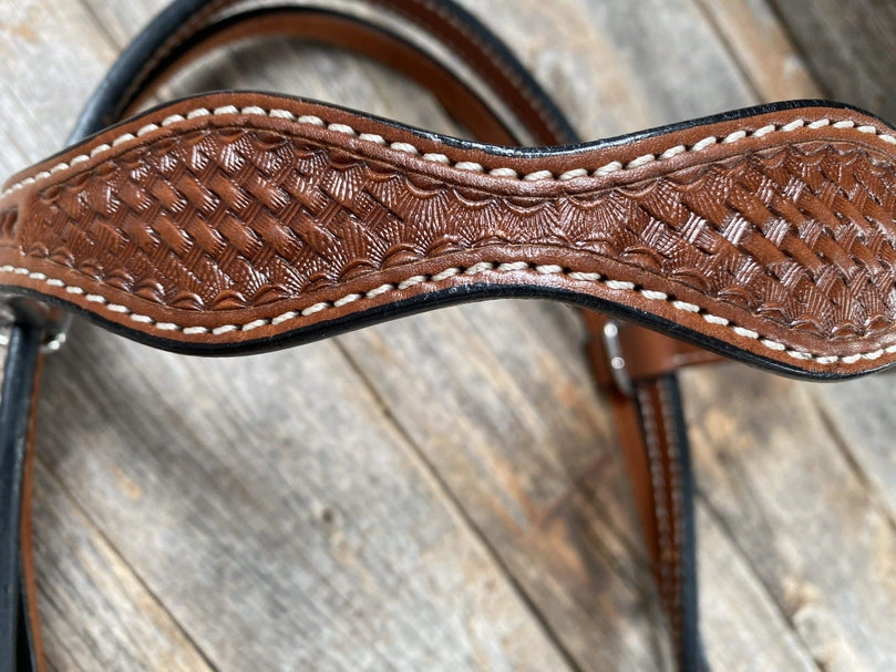 Basketweave Medium Oil Browband Headstall