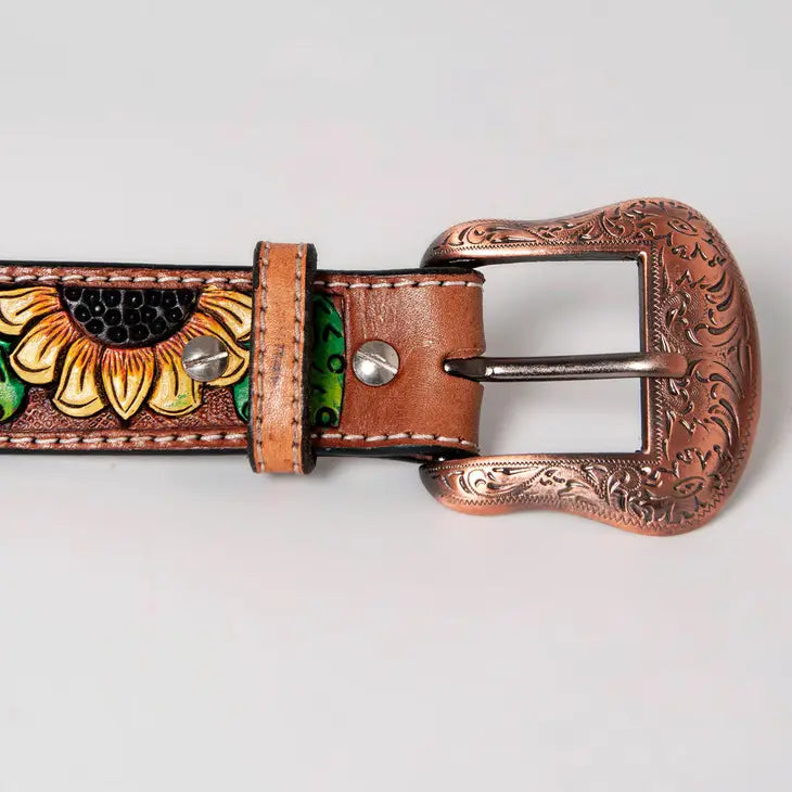 Floral Sunflower Cactus Hand Painted Western Leather Belt