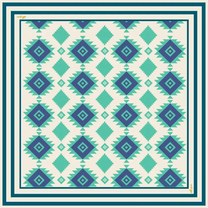 Turquoise Aztec Silk Wild Rag