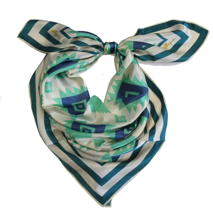 Turquoise Aztec Silk Wild Rag