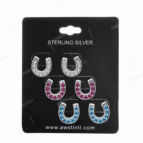 Sterling Silver Crystal Horse Shoes Earrings