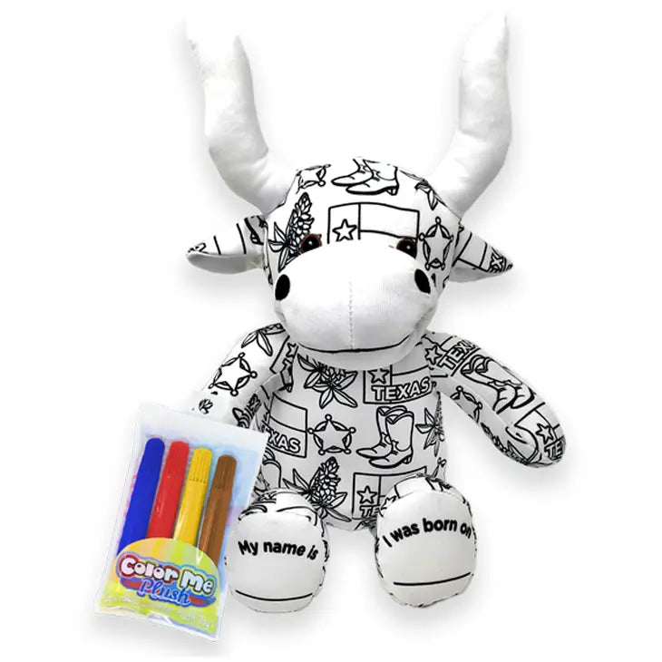 8.5" Texas Color Me Plush Longhorn