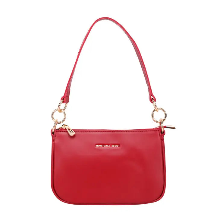 Montana West 100% Genuine Leather Clutch/Crossbody Red