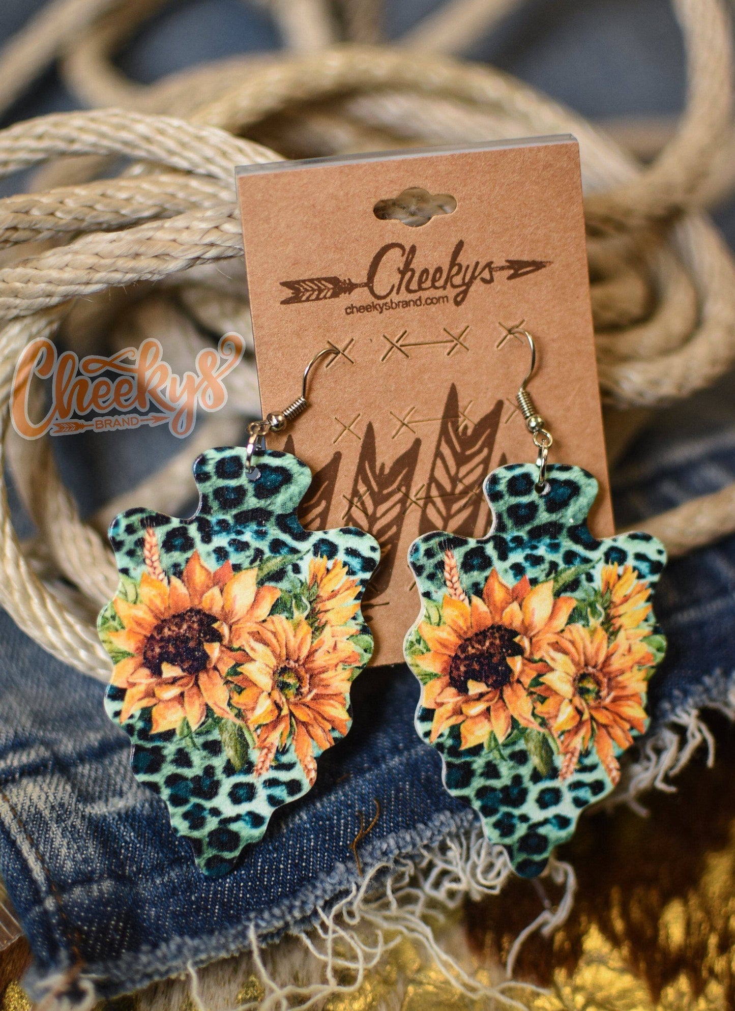 Lydia Turquoise Leopard Sunflower Arrowhead Earrings