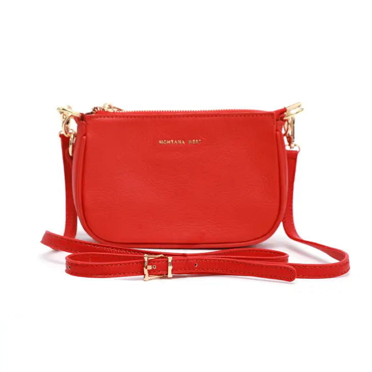 Montana West 100% Genuine Leather Clutch/Crossbody Red