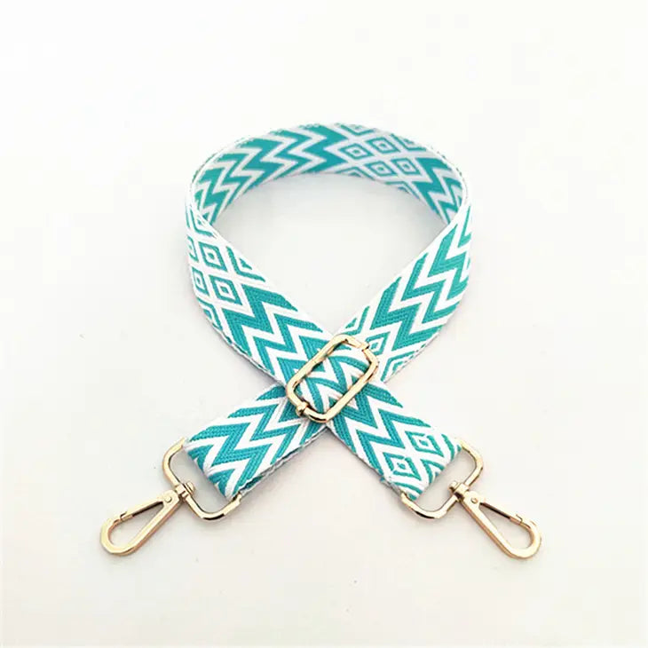 Teal Chevron Geometric Pattern Guitar Strap