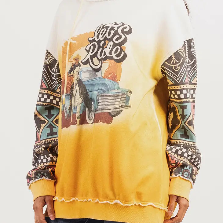 Delila Women Mineral Wash 'Let't Ride' Graphic Hoodie