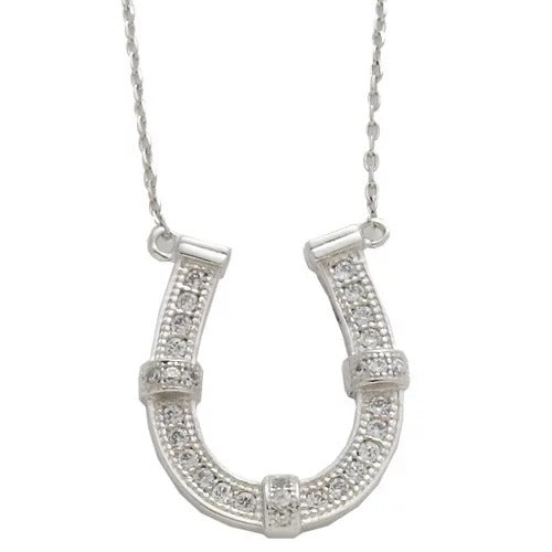 Rhodium & Cz Horseshoe Necklace