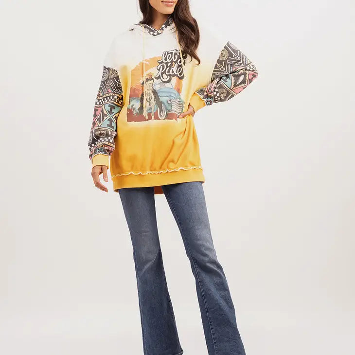 Delila Women Mineral Wash 'Let't Ride' Graphic Hoodie
