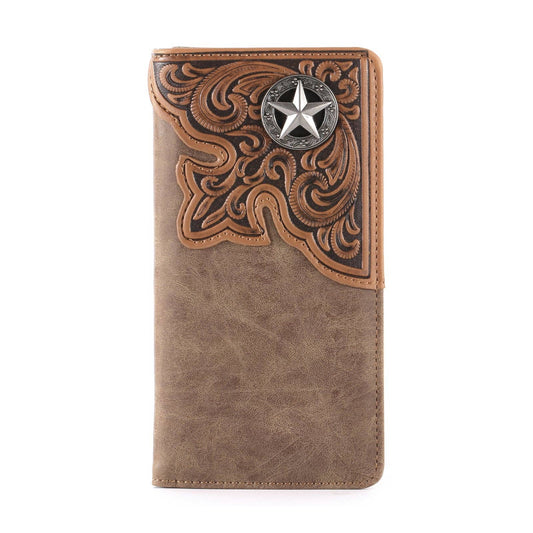 Embossed Lone Star Concho Men's Bifold Long PU Leather Wallet