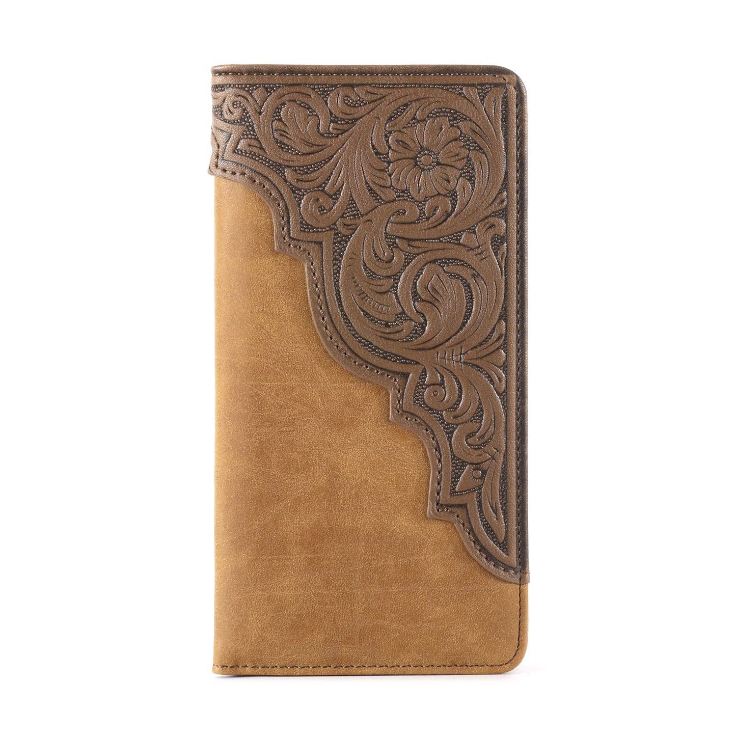 Embossed Floral Men's Bifold Long Leather Wallet