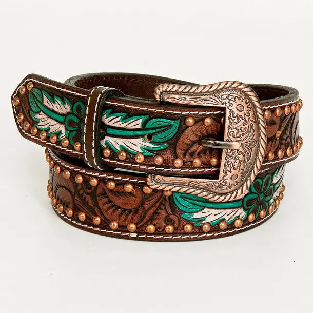 Annie Petal Turquoise Western Leather Belt