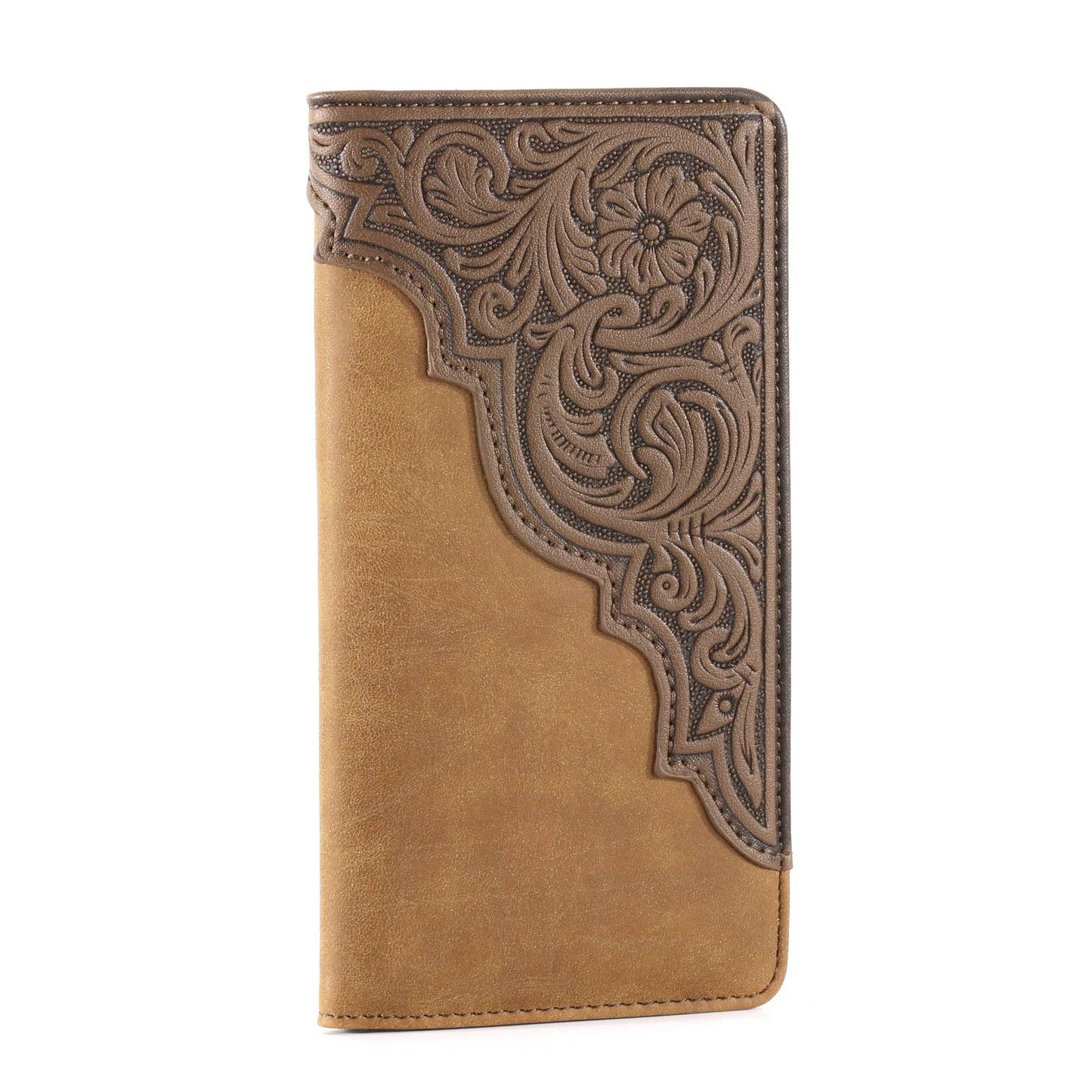 Embossed Floral Men's Bifold Long Leather Wallet