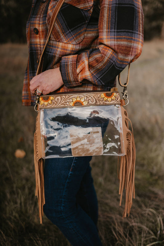 Leather Tooled Stadium Bag Sunflower