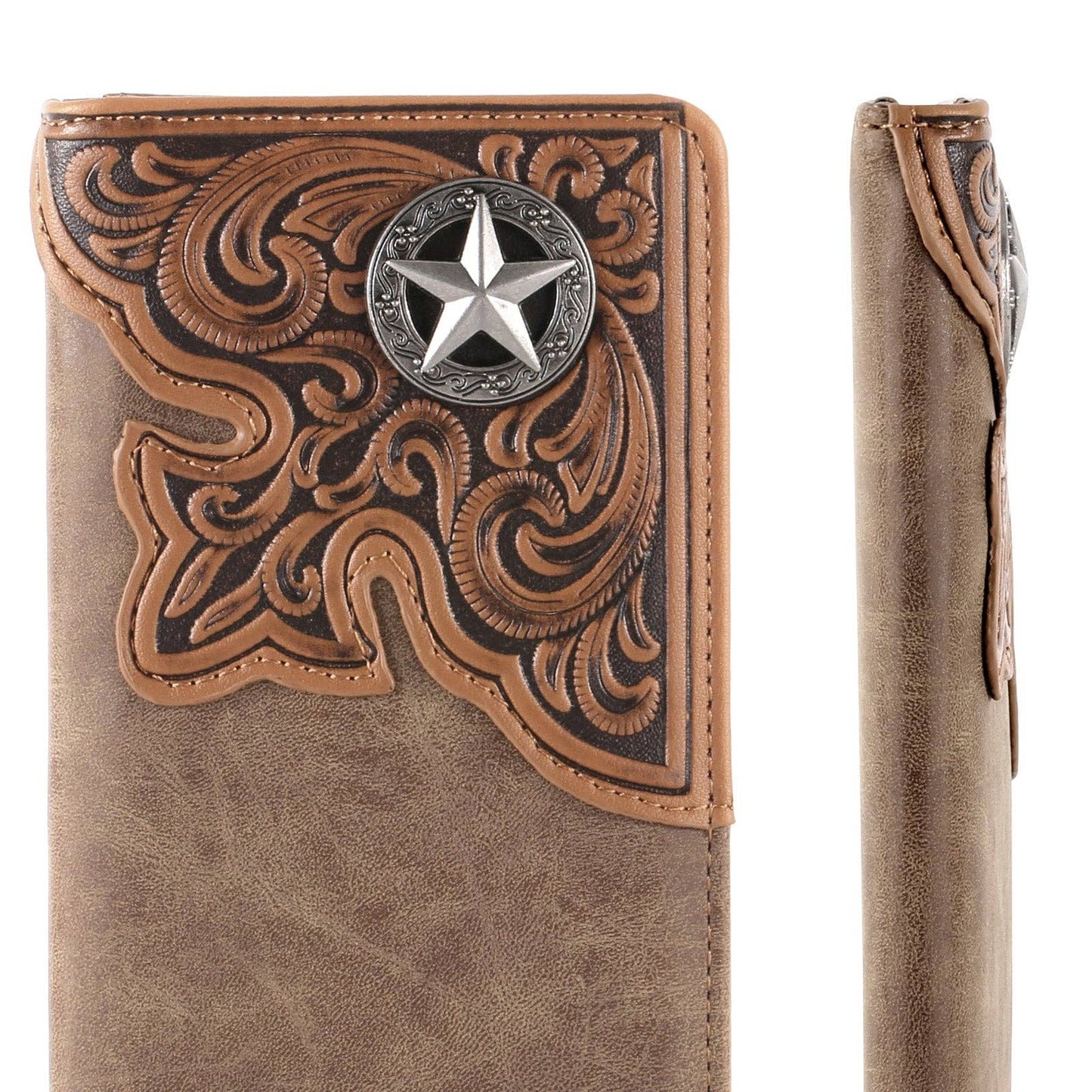 Embossed Lone Star Concho Men's Bifold Long PU Leather Wallet