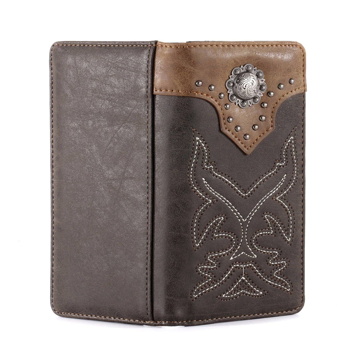 Embroidered Boot Scroll Men's Bifold Long PU Leather Wallet