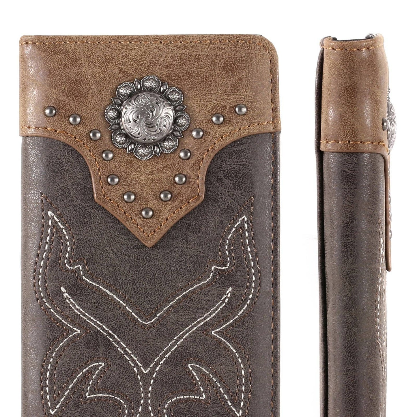 Embroidered Boot Scroll Men's Bifold Long PU Leather Wallet