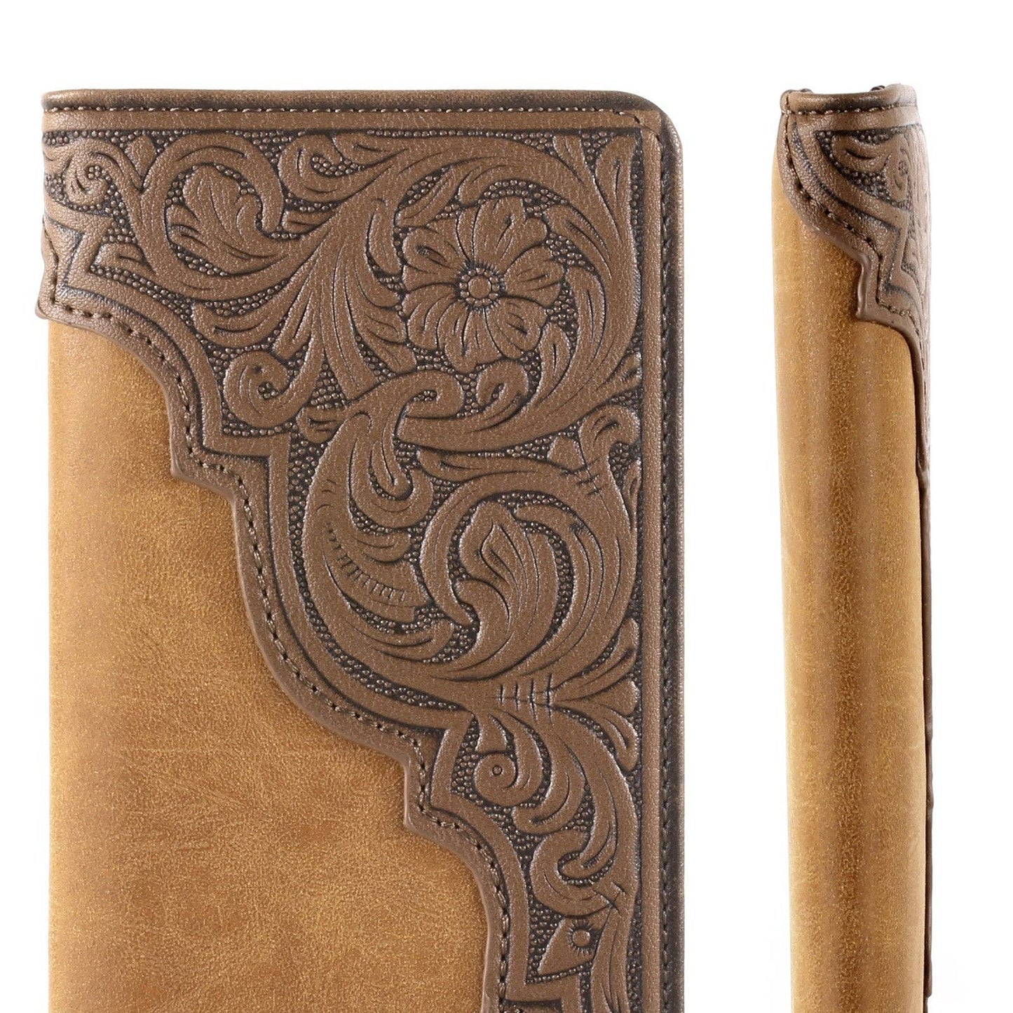 Embossed Floral Men's Bifold Long Leather Wallet