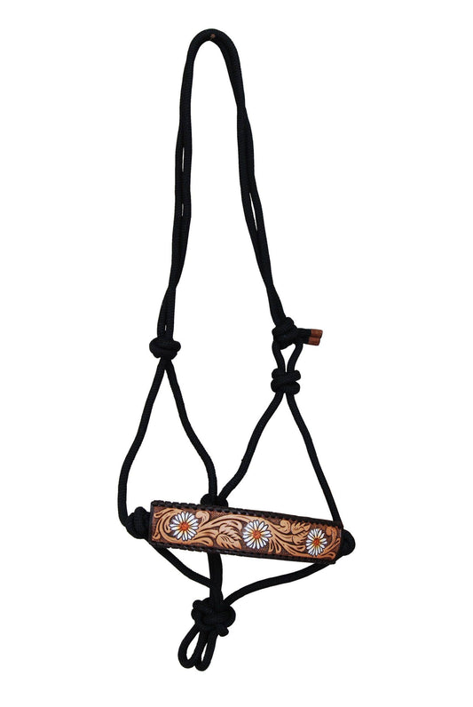 Rope Halter with Floral Tooling, Painted Daisy & Whipstitch