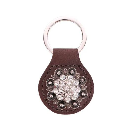 Montana West Real Leather Silver Rhinestones Concho Key Fob/Key Chain