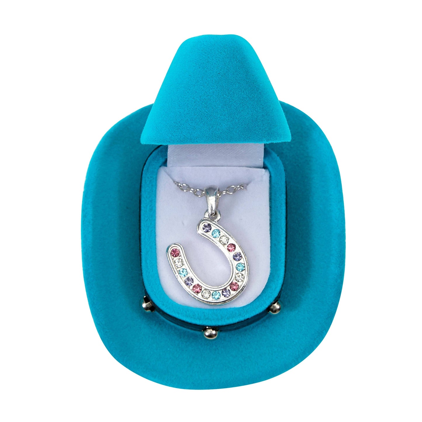 AWST Int'l Horseshoes Necklace w/Colorful Cowboy Hat Box