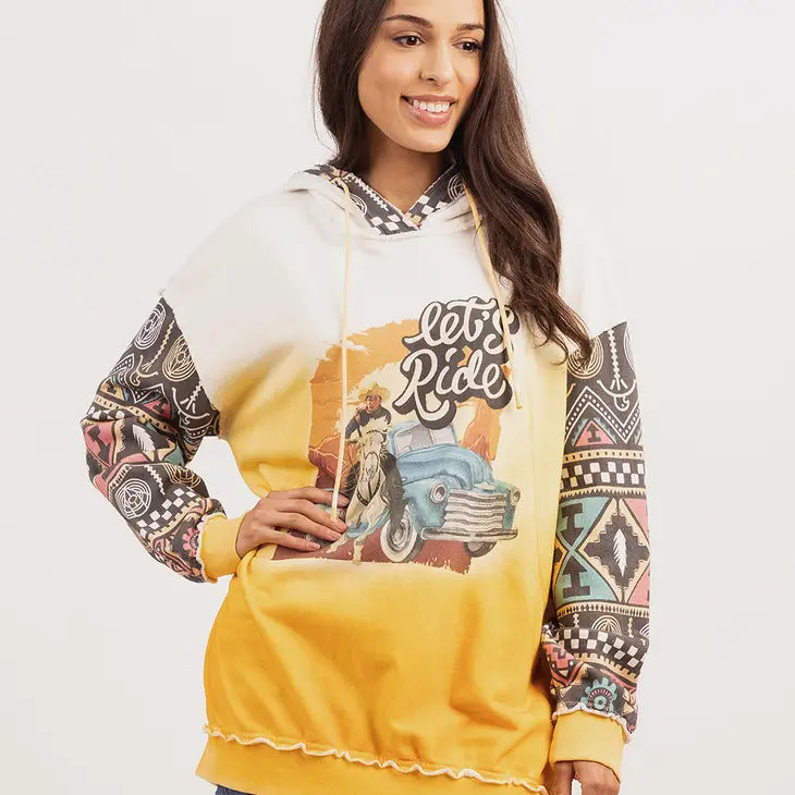 Delila Women Mineral Wash 'Let't Ride' Graphic Hoodie