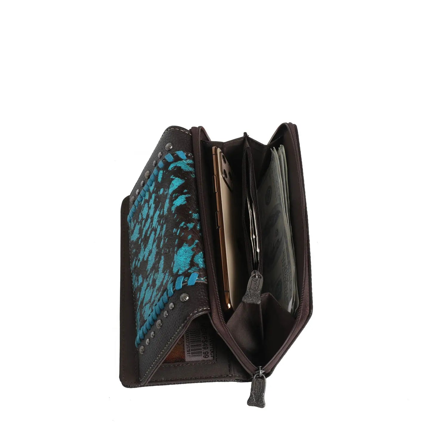Trinity Ranch Hair-On Studded Collection Secretary Style Wallet