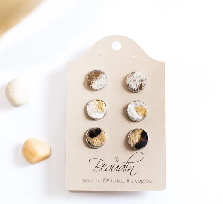 Rolo Earrings | Cowhide Studs 3 Pair