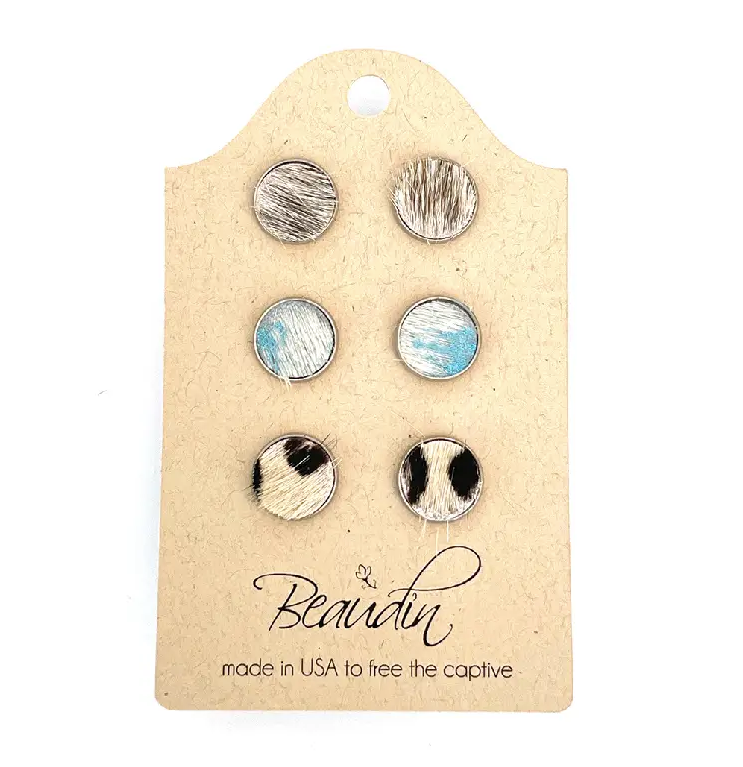 Rolo Earrings | Cowhide Studs 3 Pair