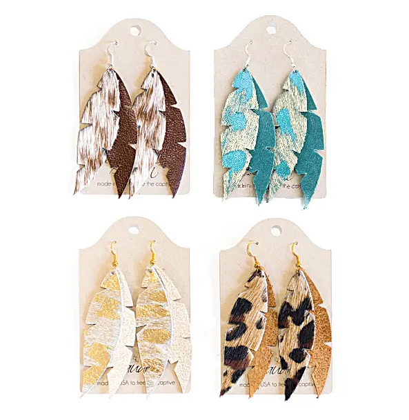 dove earrings | cowhide & leather feather