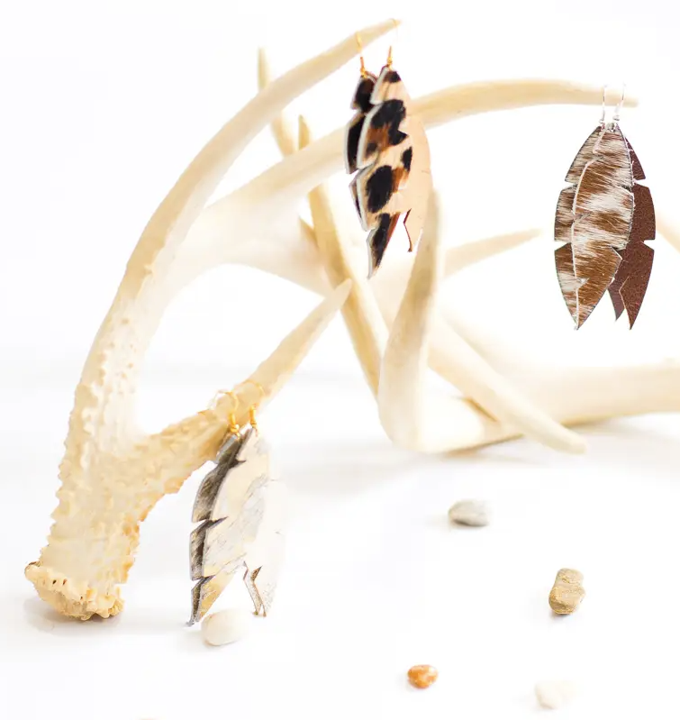 dove earrings | cowhide & leather feather