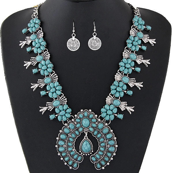 Squash Blossom Turquoise Necklace Set